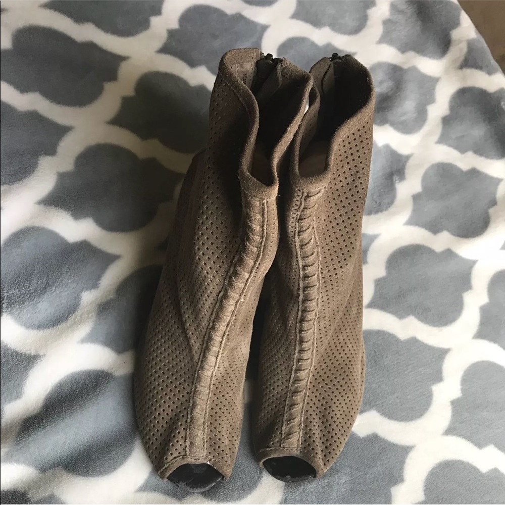 SAM EDELMAN Keaton Suede Wedge Peep Toe Bootie